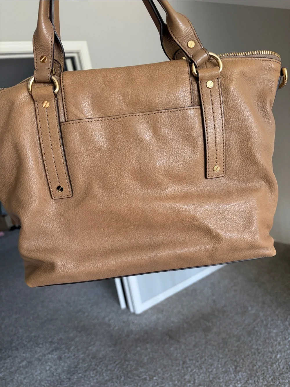 Michael Kors Tan Leather Tote with Gold-Tone Lock